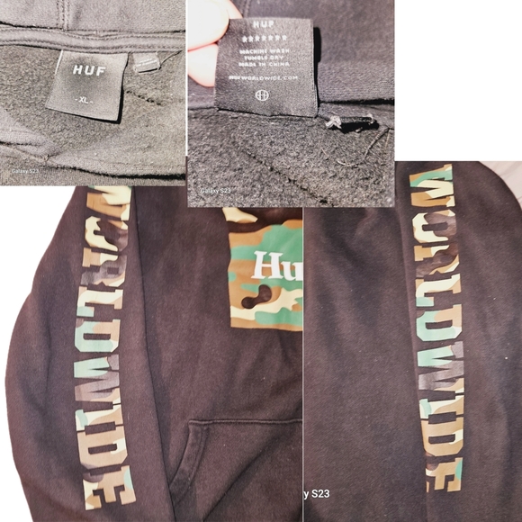 ‼️ 2 for $30 - HUF worldwide black hoodie with Camo accent design - Picture 3 of 3